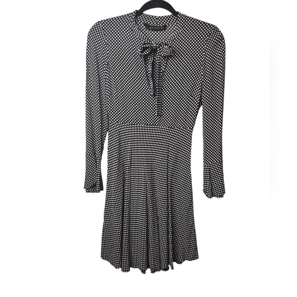 ZARA Woman Women's Black White Polka Dot Flared Dress Size XS